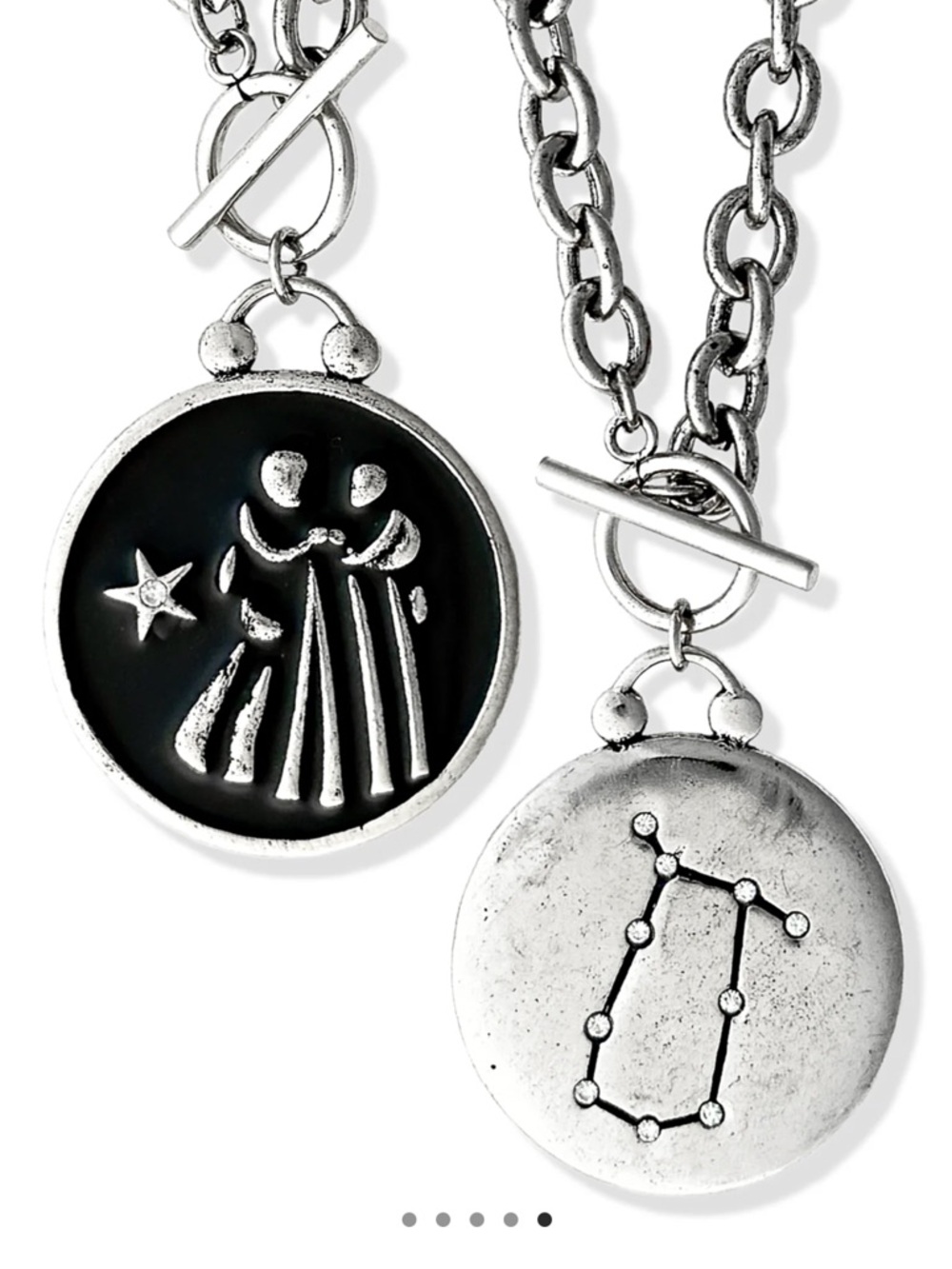Zodiac Gemini Pendant Necklace - Silver & Black